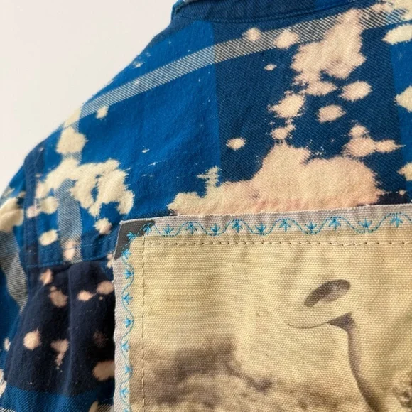 Angry Minnow Vintage Upcycled Blue Tie Dye Button Down Flannel Shirt S NWOT $75) - Picture 6 of 8